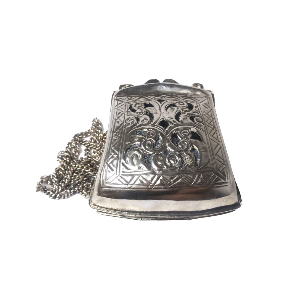 Vintage Metal Crossbody Bag Floral Embossed Metal Body Bohemian Boho - Picture 4 of 8